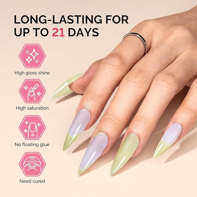 MelodySusie Fleurwee Plant Based Gel Nail Polish, Nail Polish Hema Free 21 Non Toxic Long Lasting No Chip Finger Toe Nail Art Manicure Salon DIY at Home Gifts for Women Light Green P61