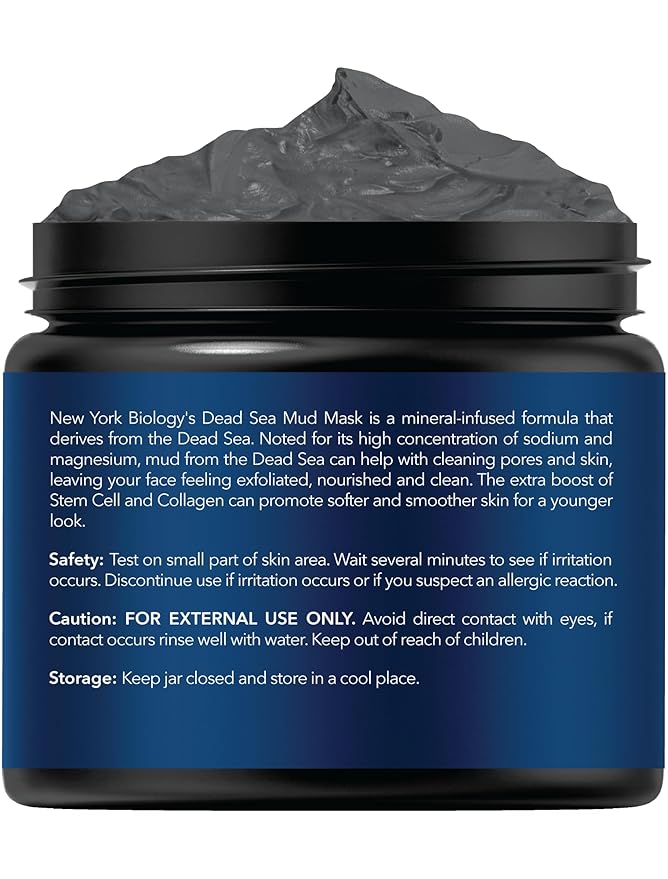 New York Biology Dead Sea Mud Mask for Face, Body | with Stem Cell and Collagen | Spa Quality Pore Refiner for Oily Skin | Natural Skincare for Women, Men | Tighten Skin | 4 oz