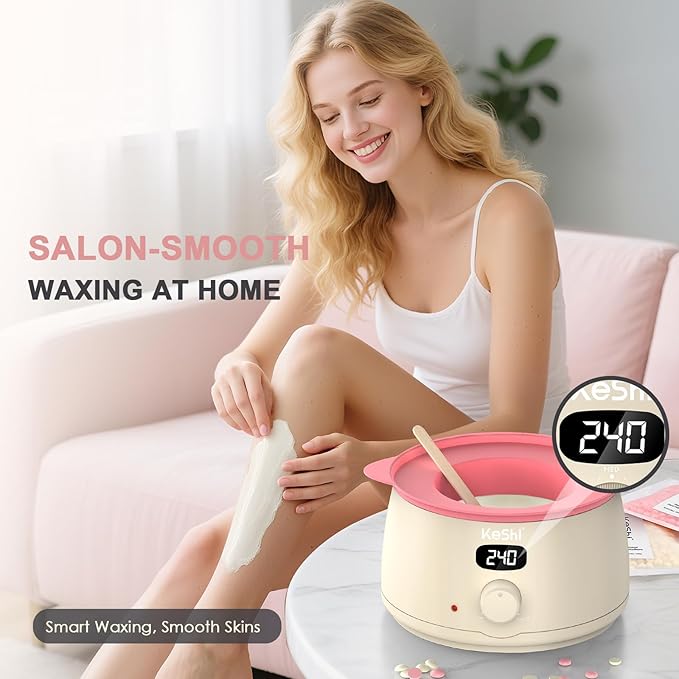 KeShi Waxing Kit for Women and Men, Digital Wax Warmer with 6 Bags Hard Wax Beads, at-Home Hair Removal Wax Kit for Full Body, Face, Eyebrow, Bikini, Legs, Brazilian & Sensitive Skin(Silky Cream)