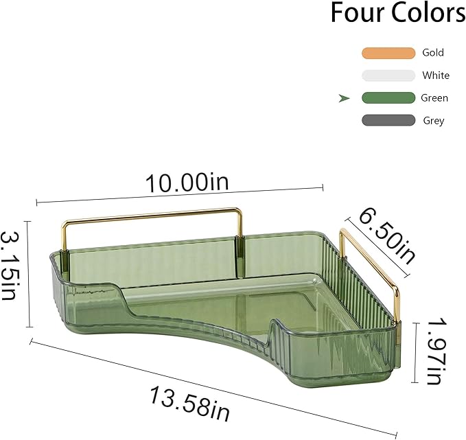 YCIA&DONE Corner Bathroom Counter Organizer, Makeup Organizer for Vanity, Skincare Cosmetic Perfume Tray, Corner Countertop Shelf Rack Storage for Bathroom Kitchen 1 Tier (Vintage Green)