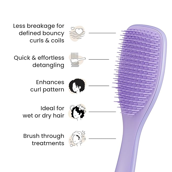 Tangle Teezer Ultimate Detangler Curly Hair Brush, Dry & Wet Hairbrush, Reduces Frizz & Breakage, for 3C to 4C Curly Hair Types, Purple Passion