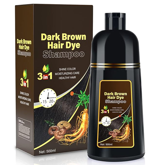 IIIMEIDU Dark Brown Hair Dye Shampoo for Gray Hair, 3 in 1 Herbal Ingredients Natural Shampoo Hair Dye for Women Men, Grey Coverage 500ml