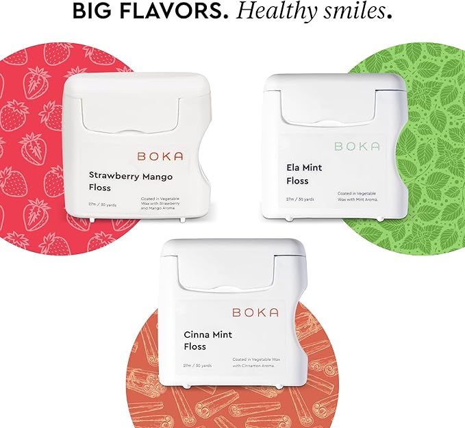 Boka Strawberry Mango Expandable Woven Dental Floss, Made from Natural Vegetable Wax, Teflon-Free, 30 Yards of Waxed Floss (Pack of 1)