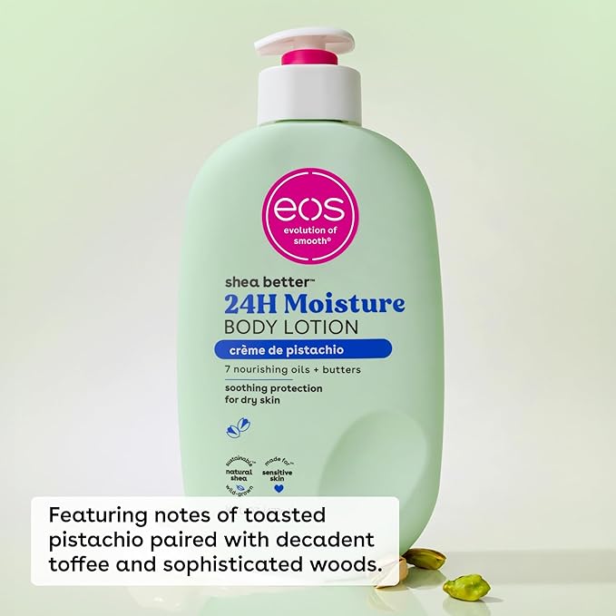 eos Shea Better Body Lotion- Crème de Pistachio, 24-Hour Moisture Skin Care, Lightweight & Non-Greasy, Made with Natural Shea, Vegan, 16 fl oz