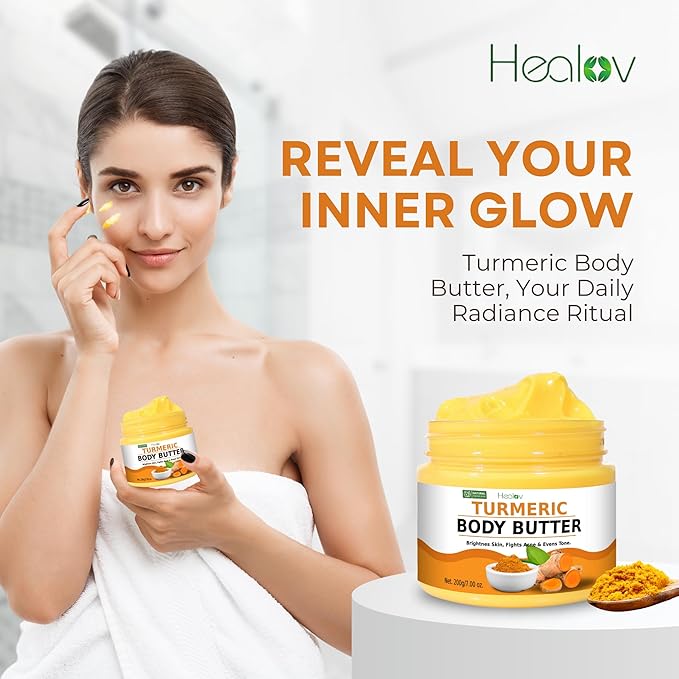 Turmeric Face Cream – All Natural Skin Brightening Lotion – Turmeric Whipped Body Butter for Dark Spots, Hyperpigmentation – Turmeric Skincare Cleanses, Fights Acne, Evens Tone, Scars, Sun Damage