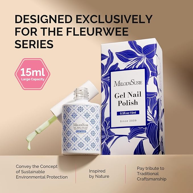 MelodySusie Fleurwee Plant Based Gel Nail Polish, Nail Polish Hema Free 21 Non Toxic Long Lasting No Chip Finger Toe Nail Art Manicure Salon DIY at Home Gifts for Women Light Green P61