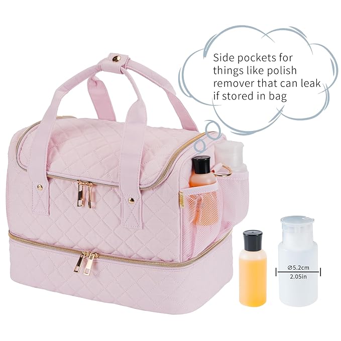 Nail Polish Organizer Case,Nail Storage Organizer Holds Nail Lamp & 50 Bottles Nail Polish,Travel Nail Tech Case,Nail Kit Organizer Bag Fits Nail Supplies & Manicure Tools,Pink (Patented)