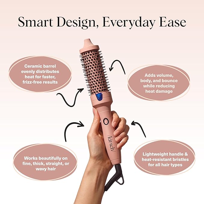 Kitsch Thermal Brush – Round Brush for Blowout Look – 1.5”/38 mm Ceramic Barrel Hair Brush & Hair Styling Tool for Volume & Shine for All Hair Types – Frizz-Reducing Ceramic Tourmaline, Quick Heat-Up