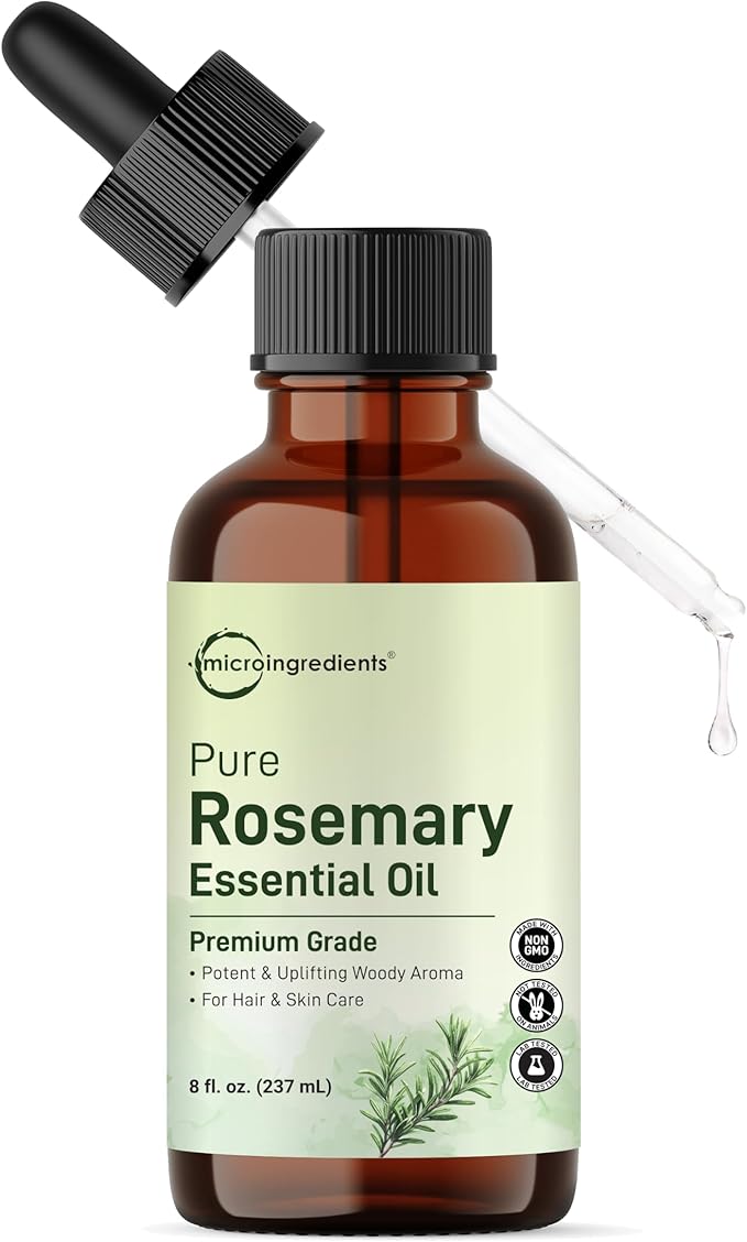 Rosemary Essential Oil for Hair, Scalp & Skin, 8 fl oz – 100% Pure & Natural with Dropper | Aromatherapy, Diffuser, Soap, Candle & Massage Use | Woody Herbal Aroma, Cruelty-Free