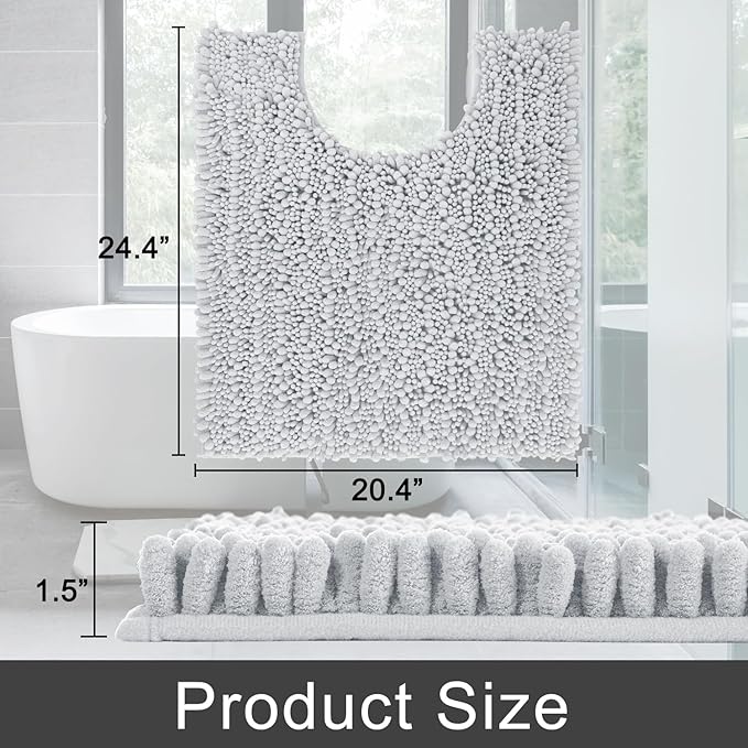 Yimobra Toilet Rug U Shaped Washable 24x20 Inch - Ultra Soft Absorbent Chenille Bath Rugs for Toilet, Quick Dry & Machine Washable, Non Slip Contour Bathroom Mat, Silver