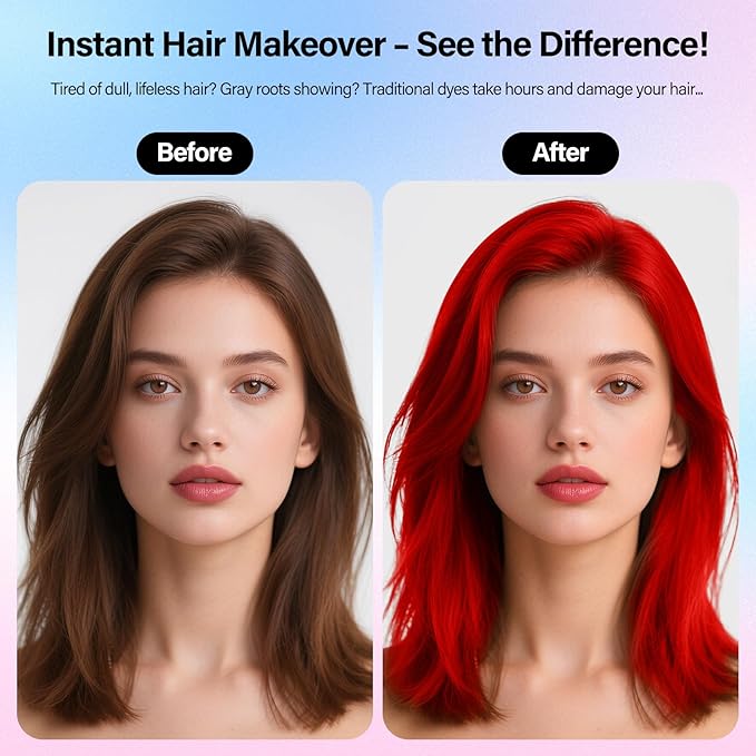 One-Day Temporary Hair Color Spray For Kids Women Men, Washable Hair Dye Spray Non-Sticky For Cosplay Party DIY, Christmas Party, Halloween Crazy Hair Day (Fiery Red, 4.06 oz)