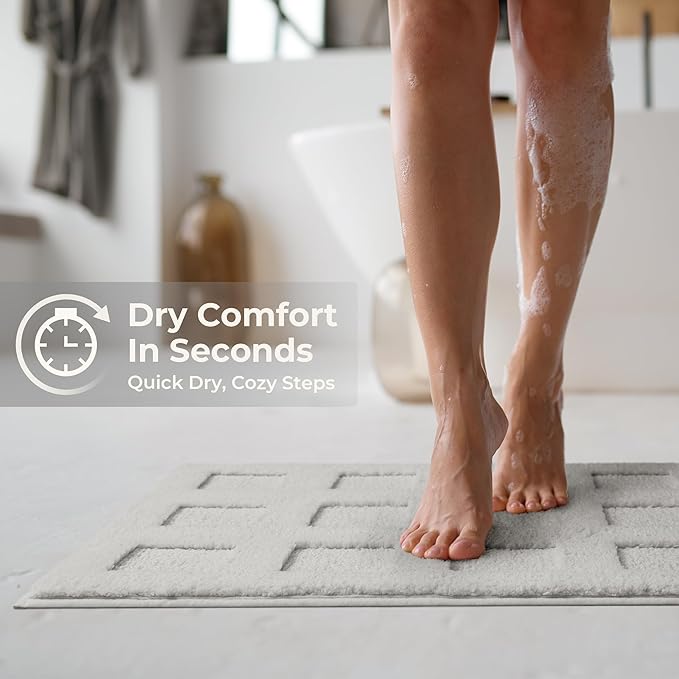 GRANNY SAYS Bathroom Rugs Sets 2 Piece, Super Soft Absorbent Microfiber Bath Mats for Bathroom Non Slip Washable,Waffle Bath Rugs Set for Shower Tub Toilet Decor (Grey, 16" x 24" + 20" x 32")