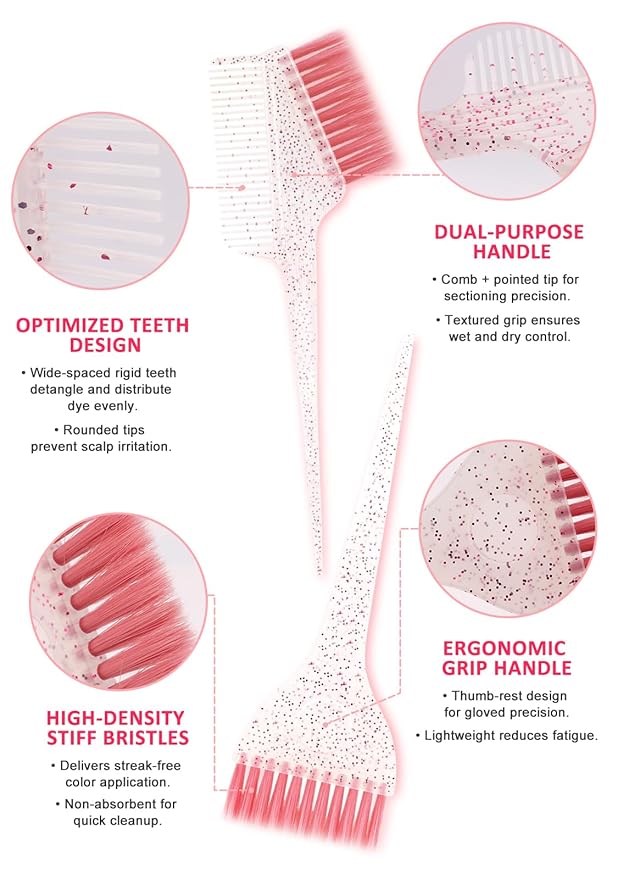 19PCS Hair Bleach Dye Kit with Hair Dye Brush and Bowl Whisk Hair Clips Protective Gear Set, Ideal for Hair Bleaching Coloring Highlighting, Essential Salon Supplies for Home Use (Pink)