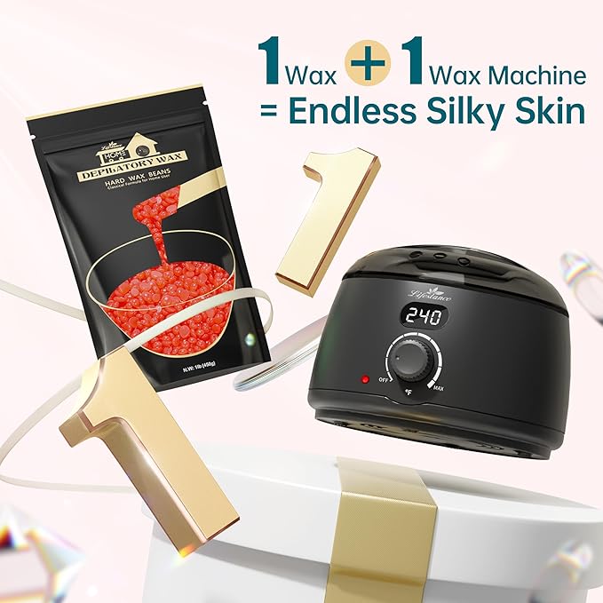 Lifestance Hard Wax Beads, 1lb Strawberry Red for Coarse Hair Removal, Painless Bikini and Body Waxing for Fine Hair - Wax Warmers at Home for Women and Men