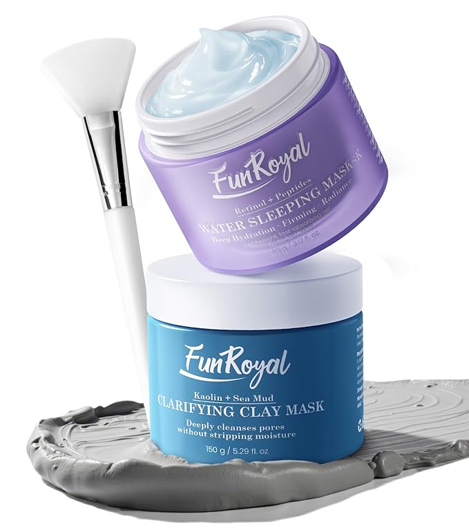 Glow-Boosting Face Masks Skincare Set – Deep Detox Clay Mask for Clear Pores, Blackheads and Excess Oil, Hydrating Overnight Face Mask with 10% Hydrolyzed Collagen – Spa-Like Facial Skin Care at Home