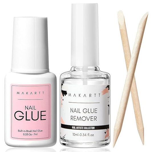 Makartt Nail Glue with Glue Remover Kit, Super Strong Nail Glue 7ML for Acrylic Nails Press On Nails,10ML Glue Off Fake Nails, Remover for Super Glue, Nail Polish Easy Application Nail Art Supplies