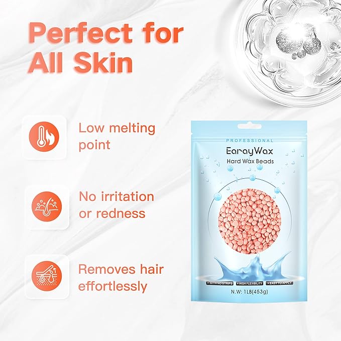 Hard Wax Beads for Hair Removal - Brazilian Waxing, Sensitive Skin, Face, Eyebrow, Legs at Home - 1lb Pearl Wax