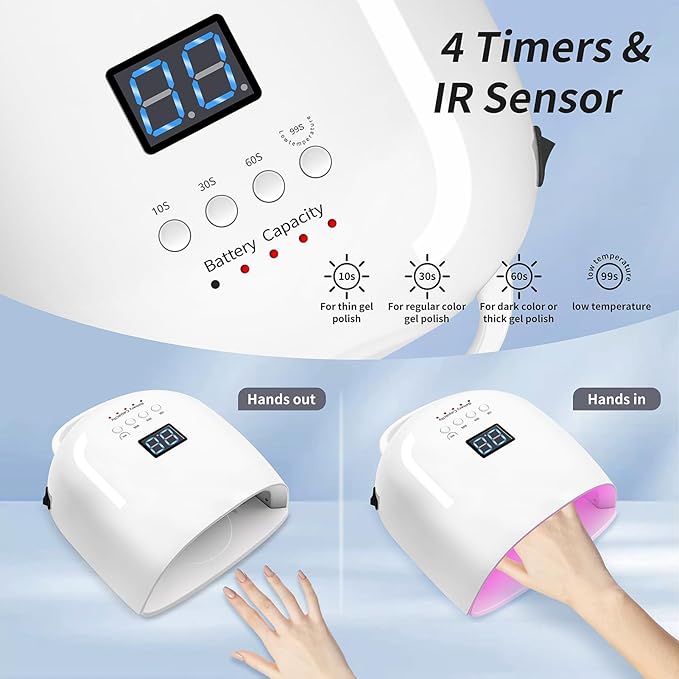 UV LED Nail Lamp, 86W Rechargeable Cordless Nail Dryer, 52 Lamp Beads 4 Timers Settings & Auto Sensor, Professional Gel Polish UV LED Nail Light for Salon & Home (White)