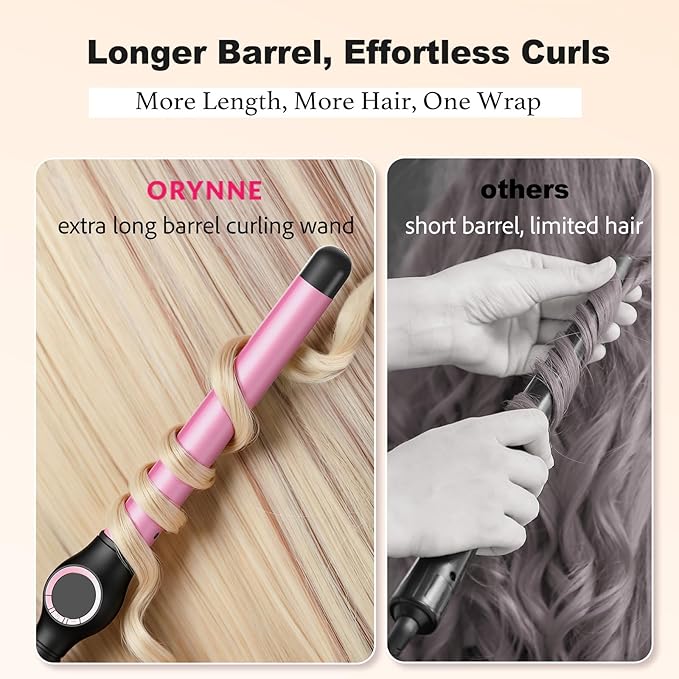 1 Inch Curling Wand for Long Hair, Extra Long Barrel Ceramic Curling Wands, 7 Adjustable Heats for All Hair Type, 110-240V Dual Voltage Wand Curler, 60 Minutes Auto Shut Off