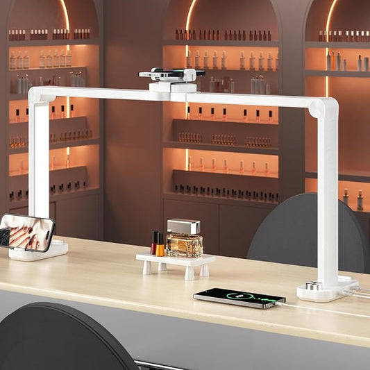 Nail Light for Desk,34 Inch 48W Half Moon Light-Adjustable 3000K-6000K Color Temp, 0-100% Brightness,Nails lamp with Phone Stand,for Nails Art,Tattoo,Eyebrow,Beauty,Reading,Salon
