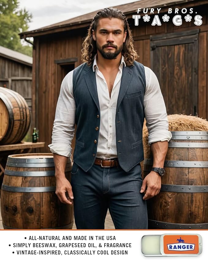 FURY BROS. TAGS Men’s Solid Cologne | Ranger | Saddle Leather Pine Citrus | Beeswax Grapeseed Oil Fragrance | Made in USA | Travel Size .25 oz