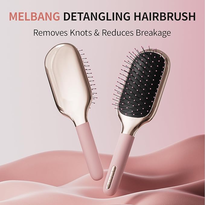 MELBANG Paddle Hair Brush（Soft Bristles） – Pink Hair Brush for Women & Men, Adults & Kids, Ideal for Thin, Damaged Hair, Wet & Dry Use, Detangling & Smoothing Brush