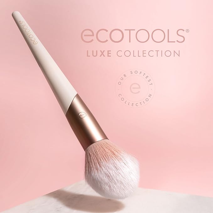 EcoTools Luxe Plush Powder Makeup Brush for Blush & Bronzer, Works Best With Powder Makeup, Luxurious and Glamorous, Eco-Friendly Premium Brush, Synthetic Bristles, Pink, 1 Count (Pack of 8)