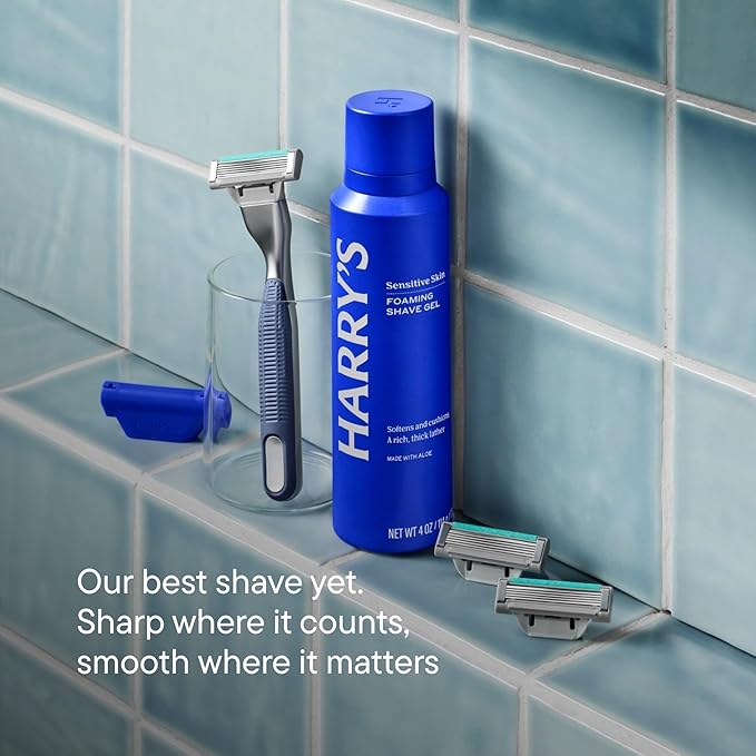 HARRY'S PLUS: Shaving Kit for Men - Premium Handle, Razor Blade Cartridge, 4 oz Foaming Shave Gel, and Travel Blade Cover - Advanced Pivoting System - Onyx