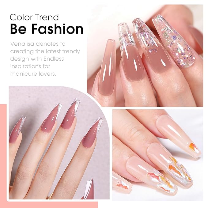 VENALISA Jelly Gel Nail Polish Set of 6 Colors Sheer Nude Pink Gel Polish Kit Neutral Skin Tone Transparent Soak Off UV Gel Salon Nail Art DIY at Home Manicure