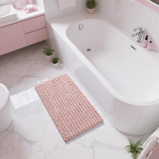 Yimobra Large Bathroom Rugs Non Slip Washable 36x24 Inch - Ultra Soft Absorbent Chenille Bath Mat, Quick Dry Shaggy Floor Carpet for Tub Shower, Light Pink Home Decor Accessories