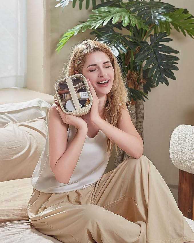 Pocmimut Makeup Bag,Graduation Teacher Gifts Birthday Gifts,Small Makeup Bag Travel Toiletry Bag Gifts Idea for Mom Teacher Sister Friends Girlfriend Bridesmaid,Beige