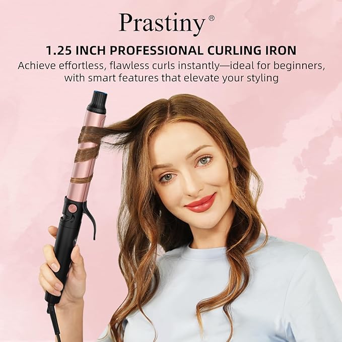 Parstiny Dual Voltage Curling Iron: Home &Travel hair curler with Smart Timer - beginners & Stylists - 1.25 Inch ceramic curling iron Up to 410℉ with LCD & Stand - medium/long hair SGS Certified