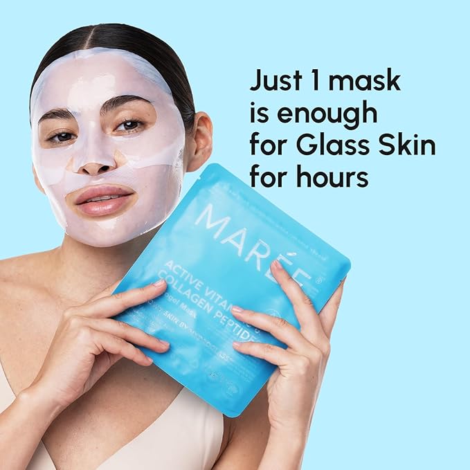 MAREE Hydrogel Collagen Facial Mask with Hyaluronic Acid — Hydrating Face Masks Skincare — Niacinamide, Amino Acids & Red Algae Extract — Facial Masks For Women — Mascarillas Para La Cara — 4 Count