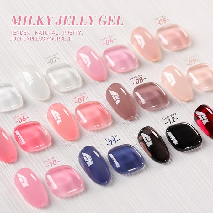 BORN PRETTY Jelly Nude Gel Nail Polish Sheer Translucent Transparent Skin Stone Natural Gel Polish Nail Art DIY at Home 15ML
