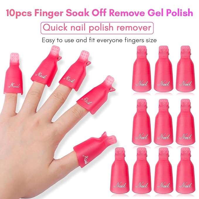 Makartt Nail Polish Remover Kit 20 Pcs, Soak Off Cap Clips, with Double-Ended Cuticle Pusher, UV Gel Polish Removal Tools for Fingers and Toes, Reusable, Rose