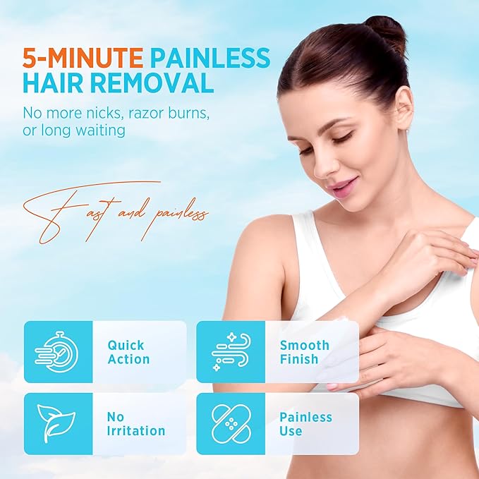 Painless Hair Removal Cream - Soothing Depilatory for Women with Sensitive Skin. Enriched with Aloe, Chamomile & Vitamin E, For Legs, Arms, Bikini & Underarms.