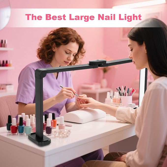 34in Half Moon Light for Nail Desk, Foldable LED Lamp for Nail Art, Tattooing, Craft Making, Stepless Dimming, 3000-6000K Color Temperature Adjustment, 456 Light Beads, Black