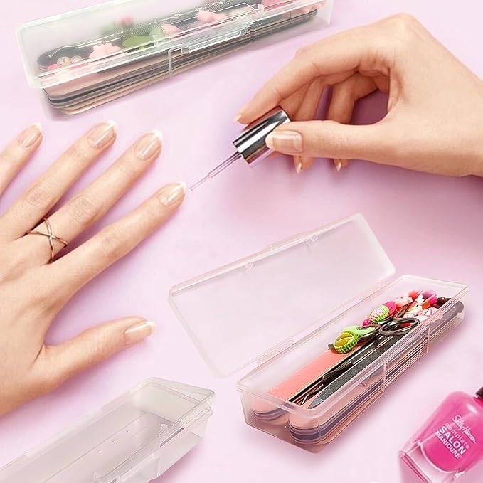 Plastic Storage Personal Box for Nail, 4PCS Nail Implement Manicure Tool Organizer Case Box for Nail Art Pedicure Supply (Clear)