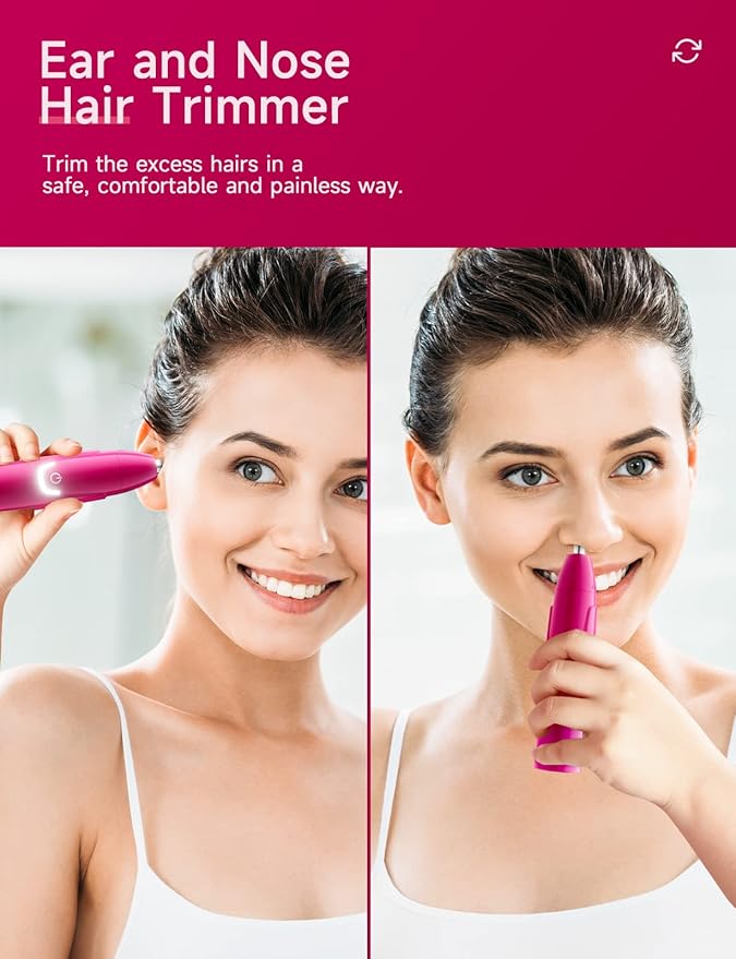 ZORAMI Rechargeable Ear and Nose Hair Trimmer - 2025 Professional Painless Eyebrow & Facial Hair Trimmer for Men Women, Powerful Motor and Dual-Edge Blades for Smoother Cutting Magenta