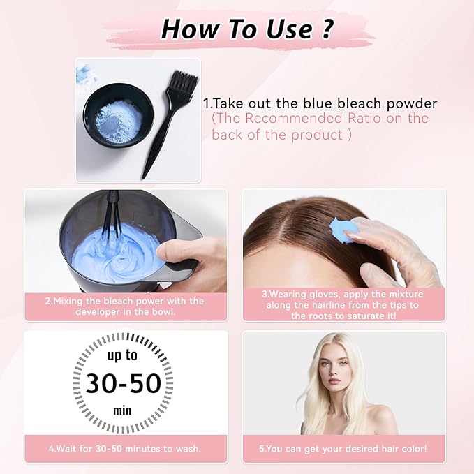 Hair Bleach Powder, Professional Lightening Bleach for Hair, Strong & Gentle Bleach Powder for Hair, Lift Up to 8 Levels, Perfect for DIY Blonde Highlights & Lightening (500g/17.64 oz)