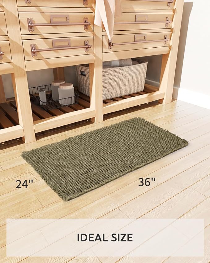 tchdio Waffle Bath Mat, Super Absorbent Non Slip Bath Mat Ultra Soft Bathmat Machine Washable Bath Rugs with Tassels, Beside Tub, 24" x 36"