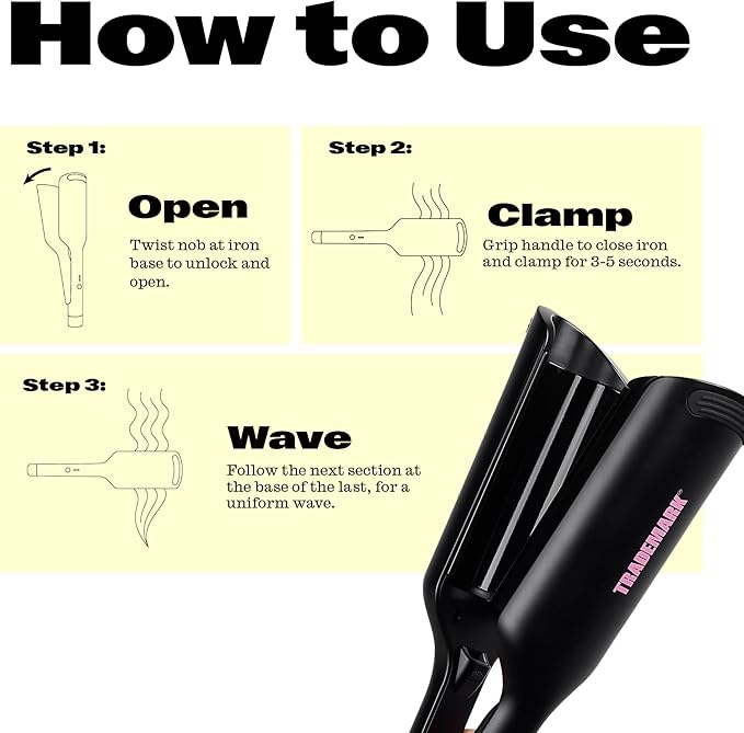 Trademark Beauty Hair Waver - Double Barrel Hair Crimper, Beach Waves Curling Iron, Babe Waves X, Adjustable Temperature Hair Curler, Hair Styling Tools, 1.25" - Black