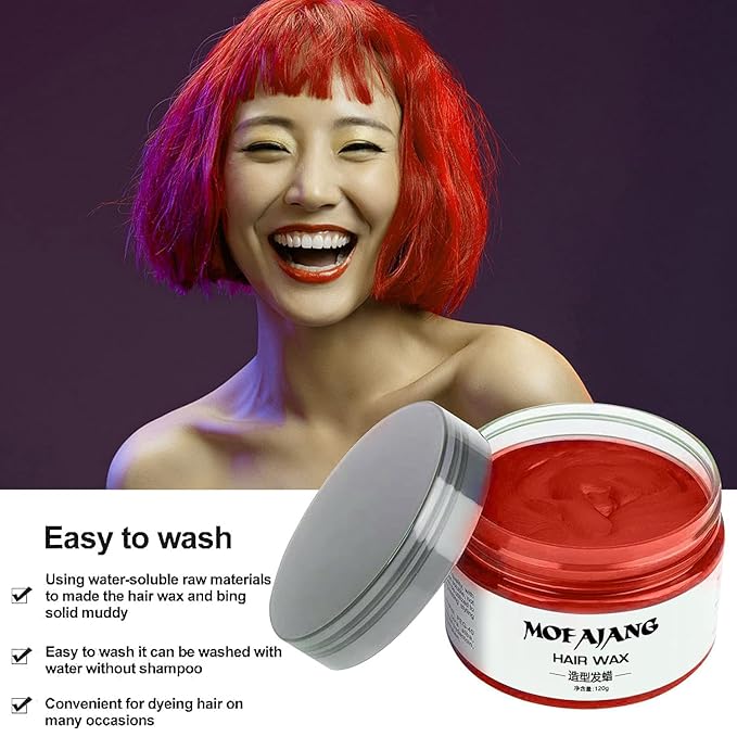 Temporary Hair Color Wax, Natural Washable Kids Women Temporary Red Hair Spray, Hair Wax Color Spray 4.23 Ounces,Hair Wax Dye Pomades Clays for Christmas Parties, Role Playing, Cosplay, Halloween(Red)