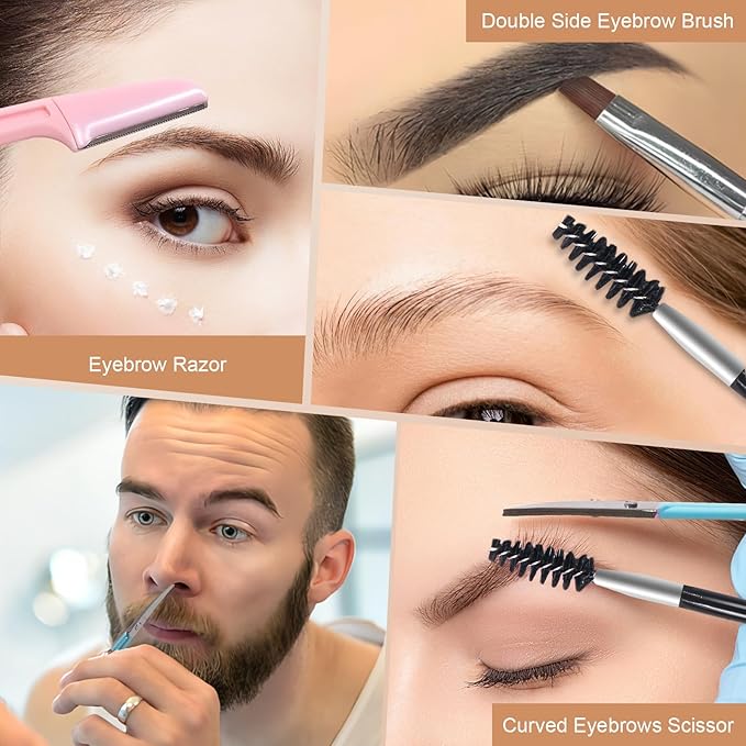 Eyebrow Tweezers Set for Women - 7 Pcs Professional Eyebrow Grooming Kit Stainless Steel Eyebrow Trim Kit with Curved Scissors for Ingrown Hair (Pink)