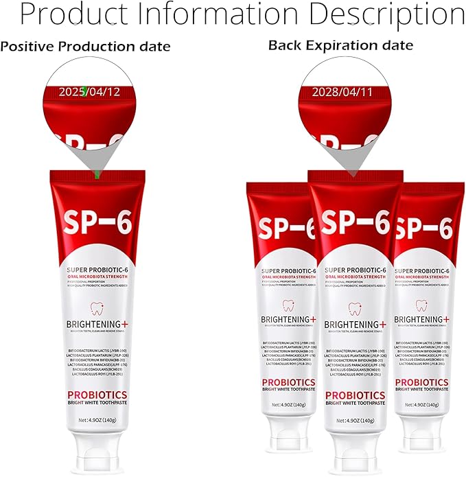 SP-6 Probiotics Whitening Toothpaste - Probiotics for Teeth Whitening and Gum Health - Enamel-Safe, Fluoride-Free, Double Mint Flavor,Fresh Breath (1)