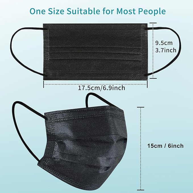 akgk 100Pcs Disposable Face Masks, Black Face Mask, 3 Ply Disposable Mask