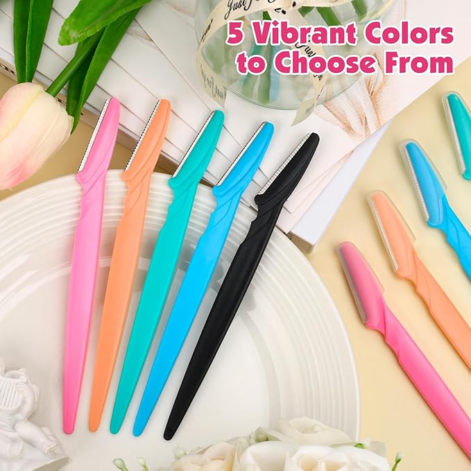 100 Pcs Eyebrow and Face Razors for Women and Men, Multi-Color Facial Shavers with Protective Covers, Safe for Beginners