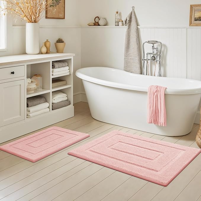 GRANNY SAYS Bathroom Rugs Sets 2 Piece,Soft Bath Mats for Bathroom, Bath Rugs Non Slip Washable, Absorbent Bath Rug for Tub, Shower and Toilet, Bath Mat Set (Pink, 20" x 32" + 16" x 24")