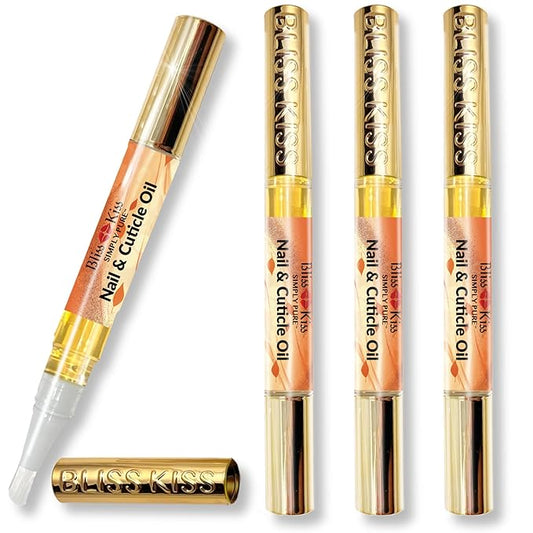 Bliss Kiss | 4 Pumpkin Spice Latte Scent Nail | Oil Cuticle Pen w/Vitamin E & Jojoba⏤Nail Strengthener Nail Growth Serum for Brittle Peeling Breaking Thin Nails