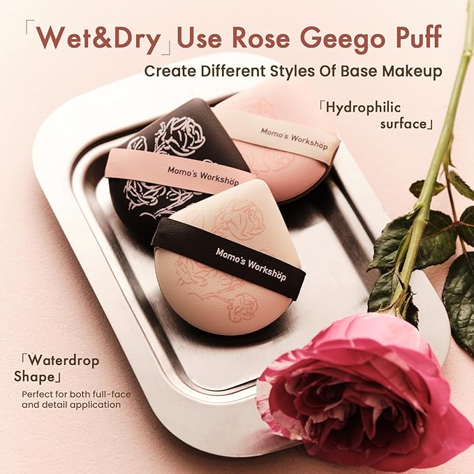 Makeup Sponge Set, Hydropolyurethane Sponges, Dry/Wet Use with Lychee-Pattern PU Leather, Expands 1.3x, for Full/Sheer Coverage Finish,3pcs Beauty Puffs &Storage Case